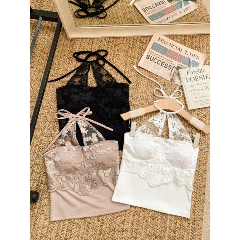 纯欲辣妹蕾丝挂脖吊带背心女春夏内搭美背文胸一体带胸垫修身上衣,淘宝优惠券,粉丝福利购,淘宝优惠卷