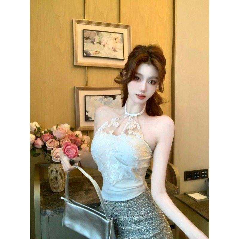 纯欲辣妹蕾丝挂脖吊带背心女春夏内搭美背文胸一体带胸垫修身上衣,淘宝优惠券,粉丝福利购,淘宝优惠卷