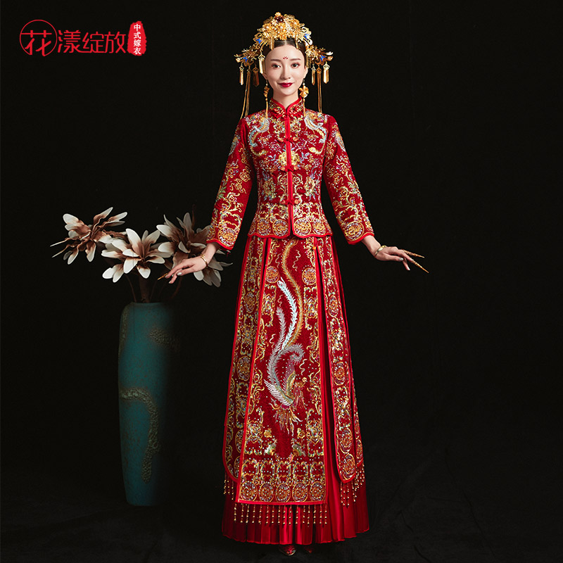 花漾绽放旗舰店秀禾服新娘新款结婚婚纱礼服新娘敬酒服中式嫁衣复古龙凤褂3