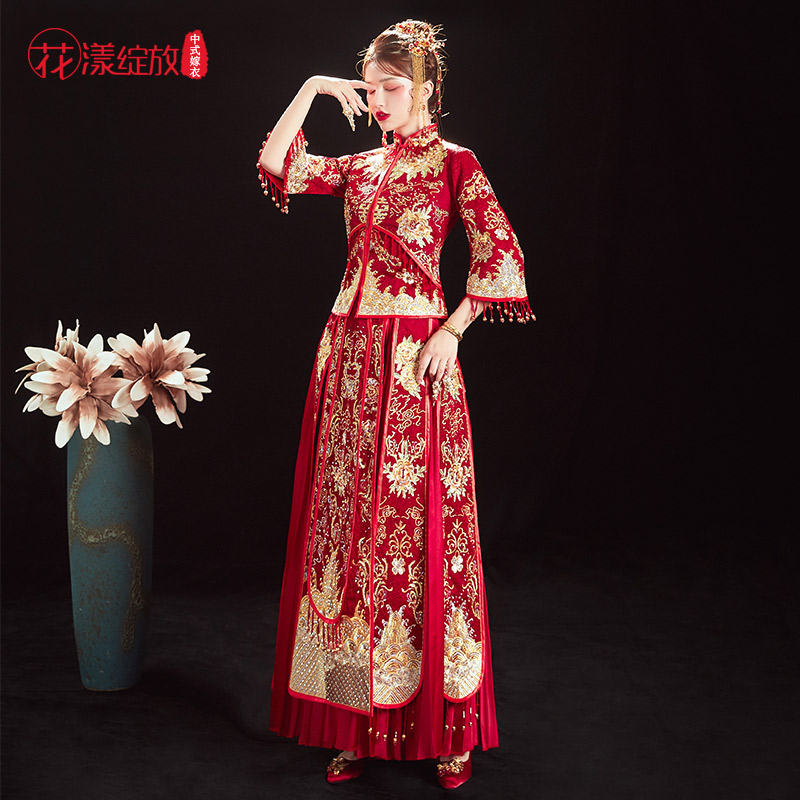 花漾绽放旗舰店秀禾服新娘2022新款婚纱礼服新娘结婚衣服敬酒服中式婚服秀和服1