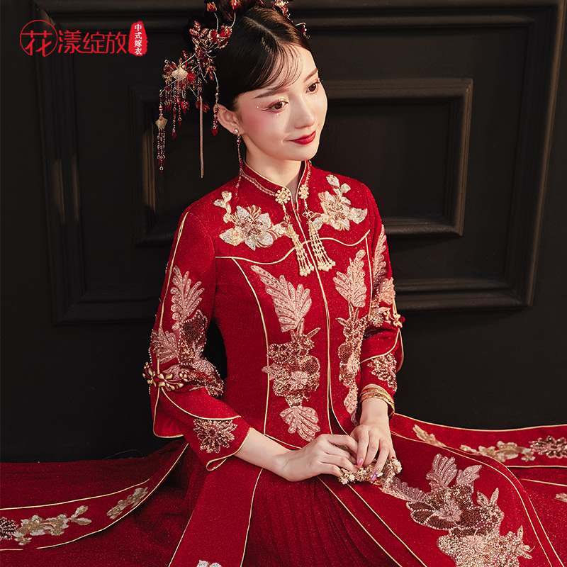 花漾绽放旗舰店秀禾服新娘新款婚纱礼服新娘结婚敬酒服薄款结婚衣服中式婚服1