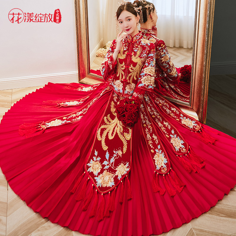 花漾绽放旗舰店秀禾服新款结婚婚纱礼服中式新娘服出阁服龙凤褂夏秋款秀和服3