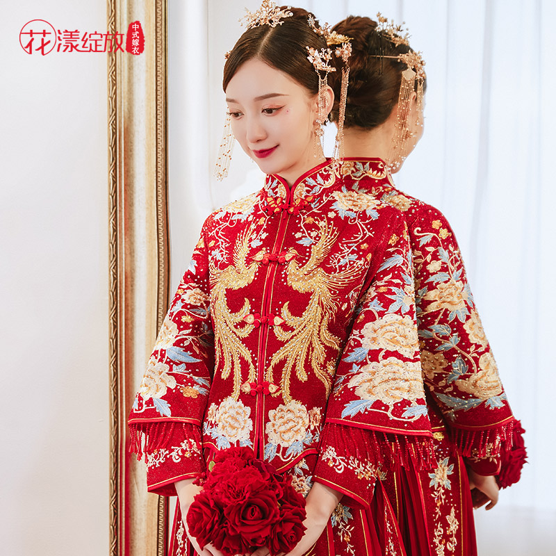 花漾绽放旗舰店秀禾服新款结婚婚纱礼服中式新娘服出阁服龙凤褂夏秋款秀和服1