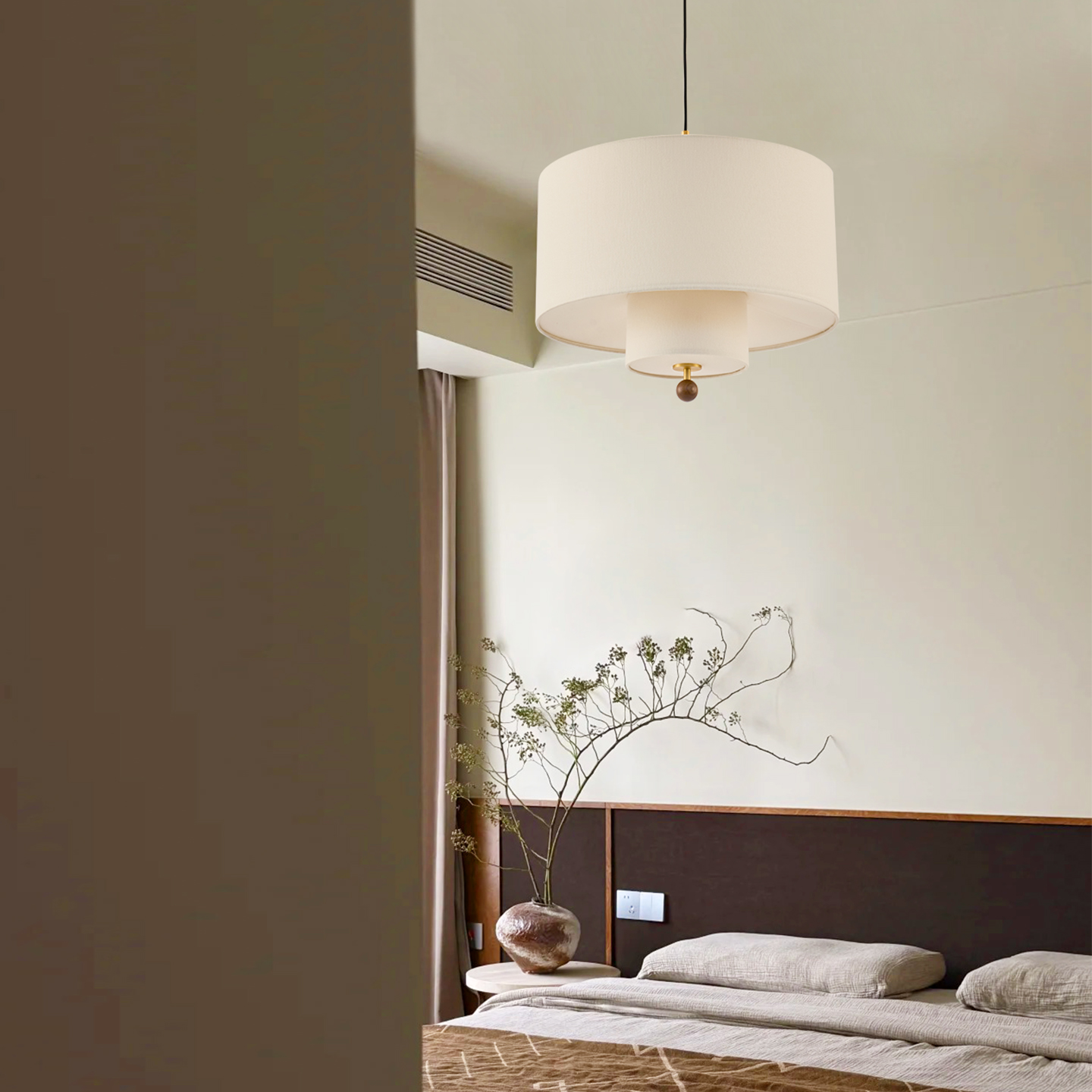 旭呈新款法式中古卧室吊灯主卧餐厅灯主灯复古奶油风日式布艺灯具 - 图0