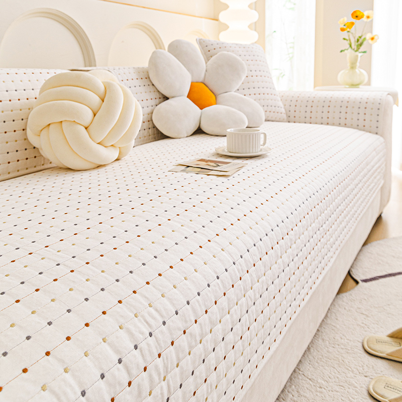 法式奶油风全棉沙发垫布艺四季通用2025新款纯棉坐垫子盖布巾防滑