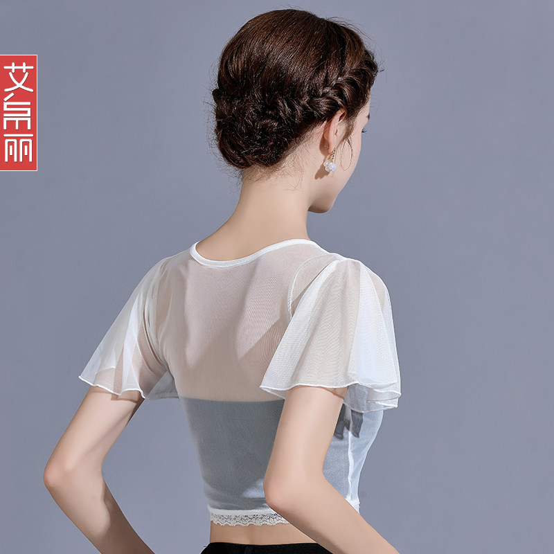 半身半截网纱黑色性感内搭薄打底衫 艾帛丽T恤
