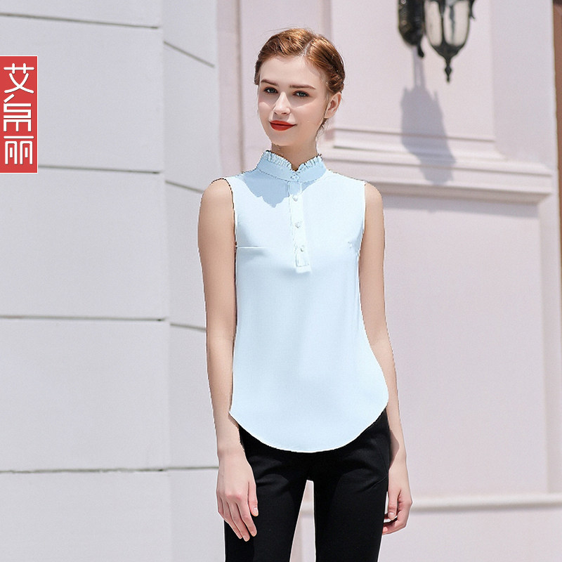 木耳边立领内搭无袖雪纺衬衫女百搭职业白衬衣套头打底衫四季叠穿,淘宝优惠券,粉丝福利购,淘宝优惠卷