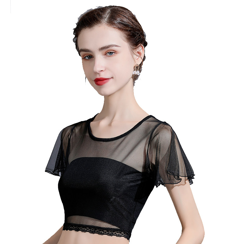 半身半截网纱黑色性感内搭薄打底衫 艾帛丽T恤