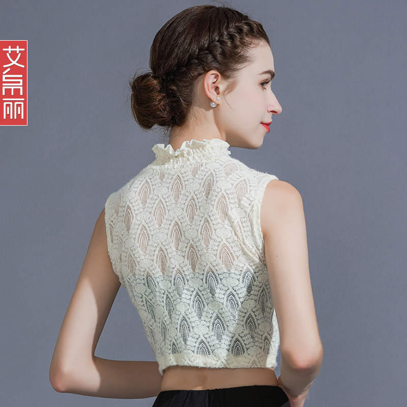 假领子女毛衣装饰木耳边立领半身半高领秋冬春打底蕾丝衫衬衣假领 - 图0