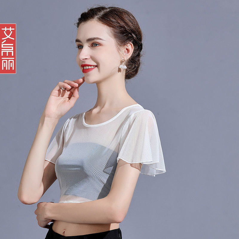 半身半截网纱黑色性感内搭薄打底衫 艾帛丽T恤