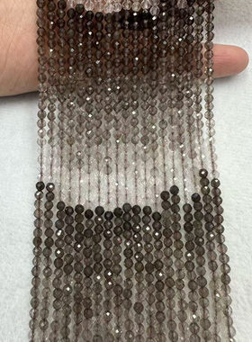 天然茶水晶渐变圆珠刻面半成品 diy配饰简约百搭礼物