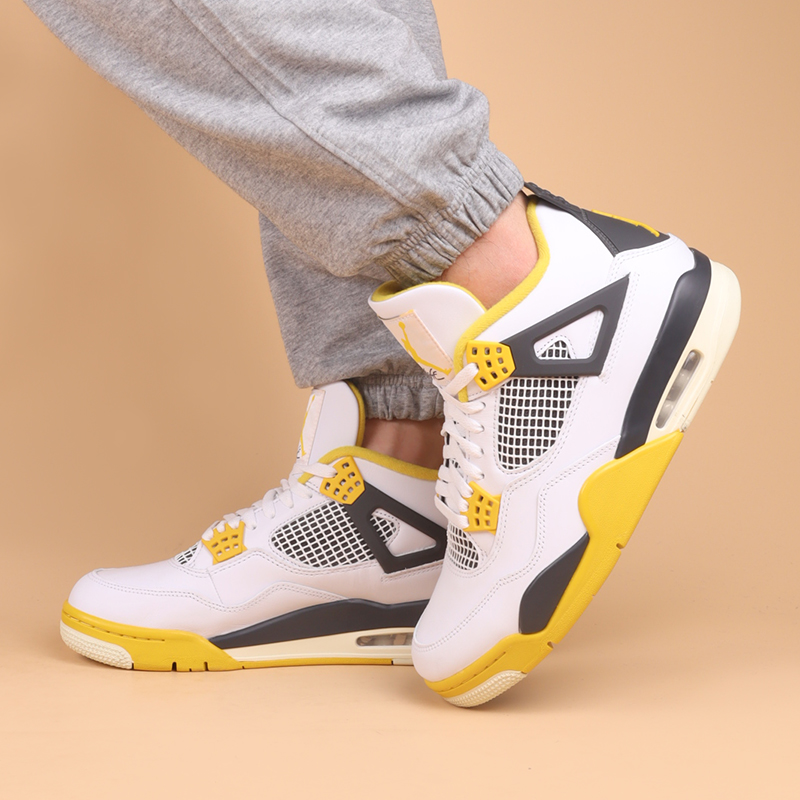 小鸿体育Air Jordan 4 AJ4白橙色 白黄 中帮复古篮球鞋AQ9129-101 - 图3