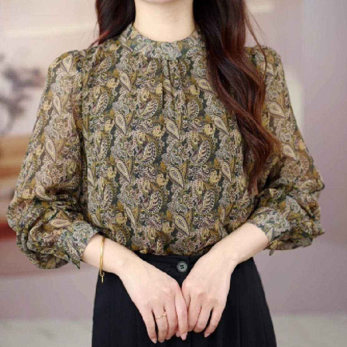 2025春季新款时尚印花雪纺衫女士显瘦遮肉轻薄透气百搭小衫上衣,淘宝优惠券,粉丝福利购,淘宝优惠卷