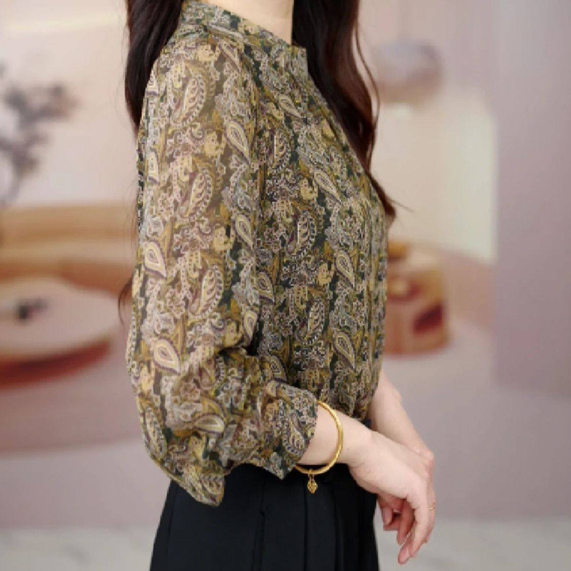 2025春季新款时尚印花雪纺衫女士显瘦遮肉轻薄透气百搭小衫上衣,淘宝优惠券,粉丝福利购,淘宝优惠卷