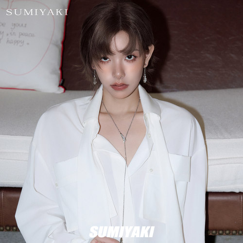 SUMIYAKI 碎光系列液态水滴素链抽拉式毛衣链小众高级长款项链女 - 图1