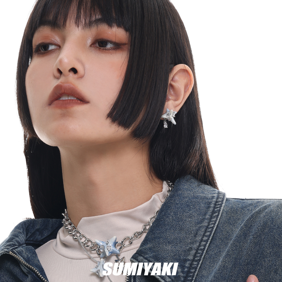 SUMIYAKI Virus系列 爆炸病毒耳钉 蓝色云彩滴釉重工小众个性耳饰 - 图0