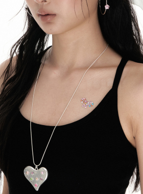 手工锤纹项链做旧爱心抽绳毛衣链