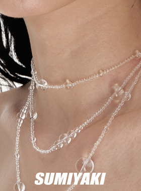 水晶长款项链水滴叠戴项链choker