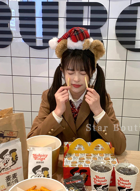 可爱红色圣诞帽子姜饼人毛绒发箍