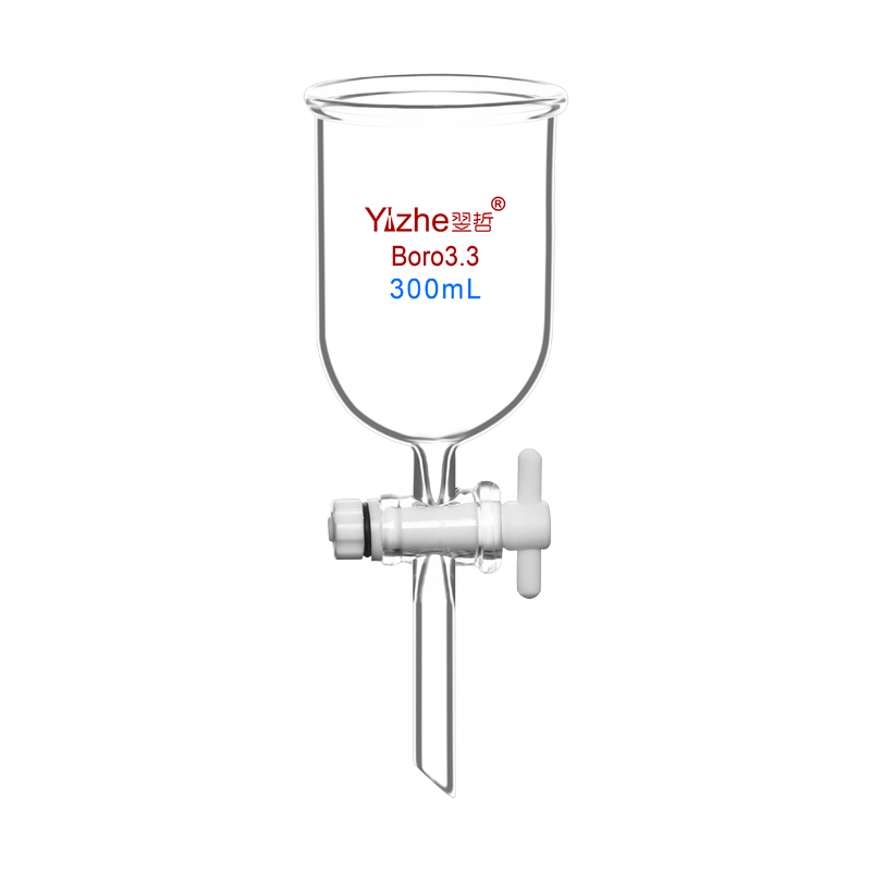 玻璃漏斗筒形玻璃漏斗 四氟活塞玻璃漏斗 圆柱形漏斗带开关100ml - 图3