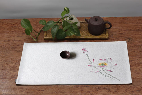 听禅阁手绘中式防水棉麻茶席桌旗禅意茶旗茶帘麻布桌布茶道台布 - 图2