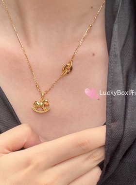 「马上有钱」钱币金币木马925纯银镀18k金小马吊坠招财项链锁骨链