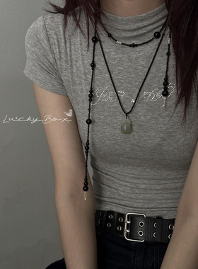 「甜•酷」原创小众设计黑玛瑙串珠925银长款项链一款多戴毛衣链