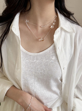 「大珠小珠落玉盘」天然白水晶925银项链锁骨链小众设计清冷仙气