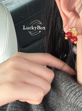 「红红火火」天然红玛瑙浆果925银镀金锁骨项链耳钉小众设计新年