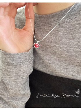 「心有灵犀」925纯银红色滴油爱心项链心形锁骨链简约时尚百搭ins