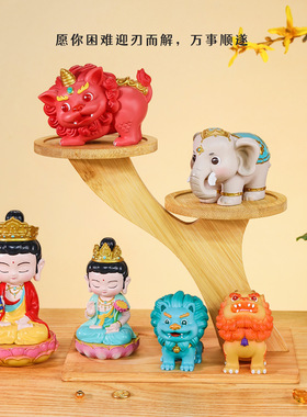 普贤文殊菩萨圣护瑞兽树脂工艺品摆件景区礼品批发家居装饰品