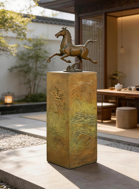 水磨坊浮雕展示柱底座装饰摆件