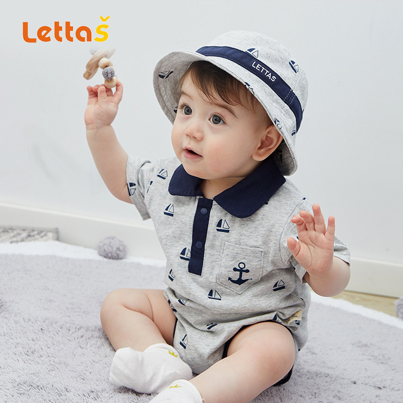 纯棉短袖夏季宝宝衣服外出服爬服 lettas连身衣/爬服/哈衣