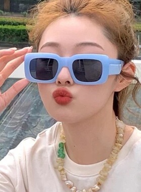 女夏天复古大方框蓝色墨镜