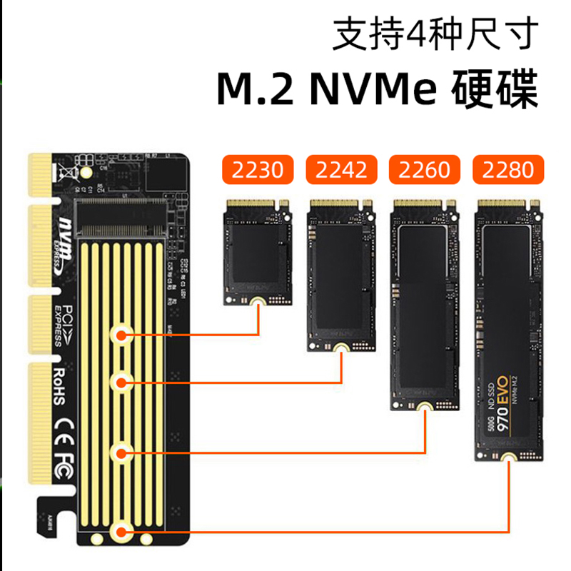 M.2 nvme转pci-e3.0转接卡X4/X8/X16高速扩展卡转换卡m2固态硬盘pcie转接板台式机电脑通用轻松扩展SSD 2280-图1