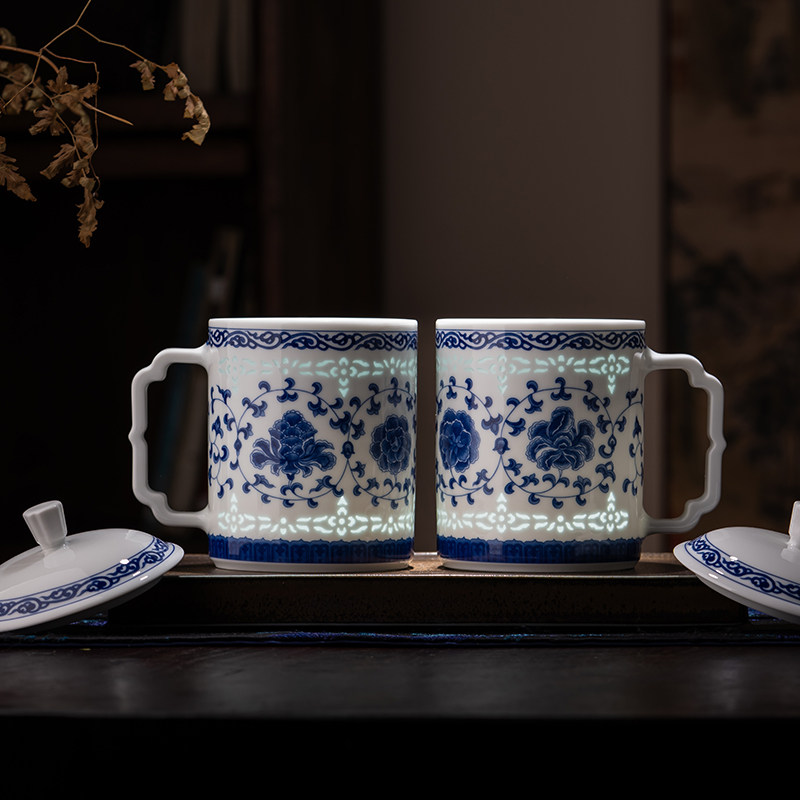 富玉景德镇青花陶瓷茶杯个人专用大容量高档精致中式家用办公对杯,淘宝优惠券,粉丝福利购,淘宝优惠卷