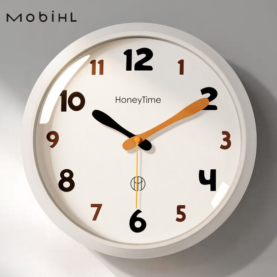 Cream Style Simple Wall Clock No Punch Hole Bedroom Silent