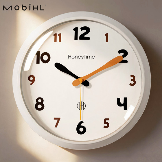 Cream Style Simple Wall Clock No Punch Hole Bedroom Silent