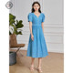 Stubborn summer new retro temperament v-neck puff sleeve waist dress short-sleeved dress 32232LQ08175