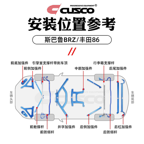 CUSCO加强件适用于斯巴鲁BRZ丰田86车身强化底盘拉杆全套拉杆顶吧 - 图0
