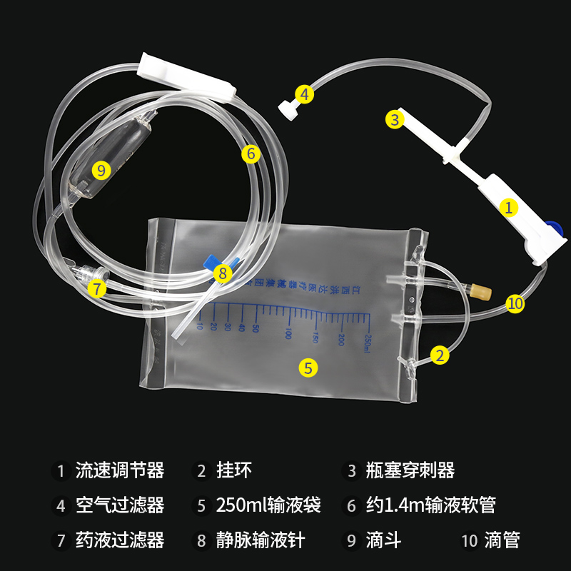 洪达袋式一次性输液器医用无菌静脉注射管吊针宠物吊水浇花管软管 - 图2