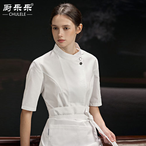 厨乐乐厨乐乐正品餐饮后厨女工作服短袖酒店烘焙厨师服面点师工装 - 图1