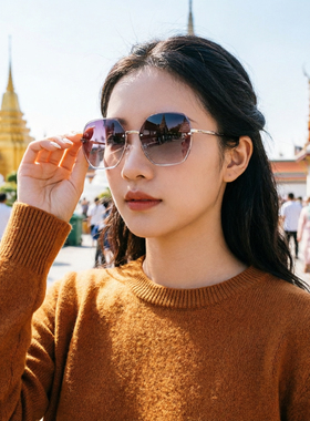 夏季高温防晒太阳镜女防紫外线素颜大脸显瘦墨镜旅游吸睛遮阳眼镜