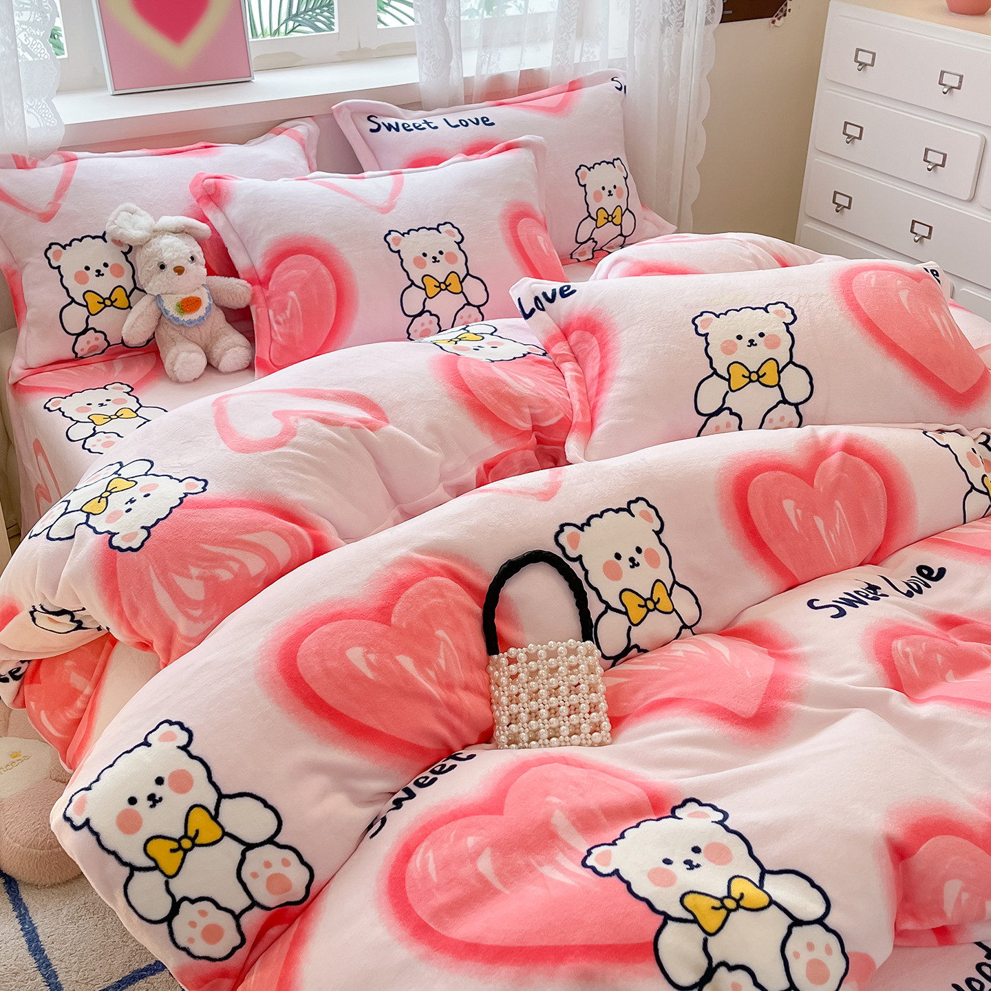 牛奶绒四件套床上加厚毛绒珊瑚绒水晶绒双面被套法兰绒床单三件套,淘宝优惠券,粉丝福利购,淘宝优惠卷