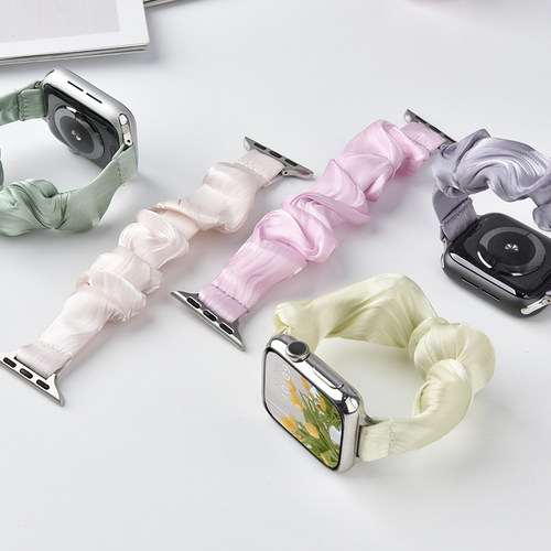 适用苹果applewatch10/8/9/7/6代手表带se单圈大肠发圈创意女腕带尼龙iwatch11/9小清新ultra弹力s10替换带 - 图1