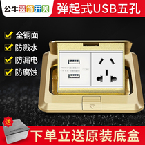Bull ground socket full copper waterproof no damping hidden USB five-hole ground floor invisible to insert home panel