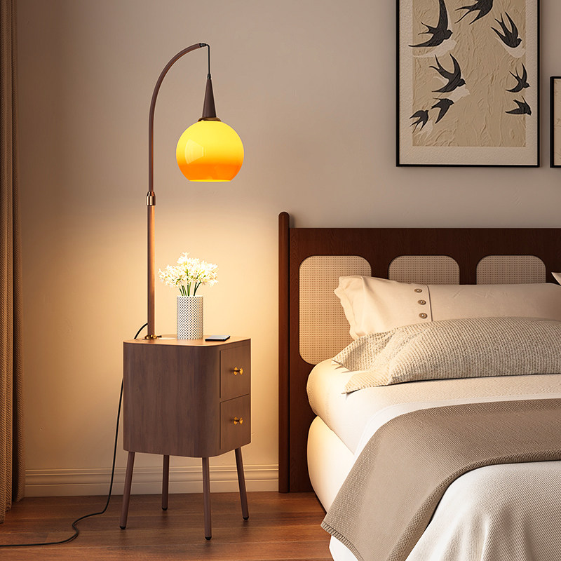 中古风落地灯客厅卧室床头柜氛围沙发旁边置物架法式复古台灯一体,淘宝优惠券,粉丝福利购,淘宝优惠卷