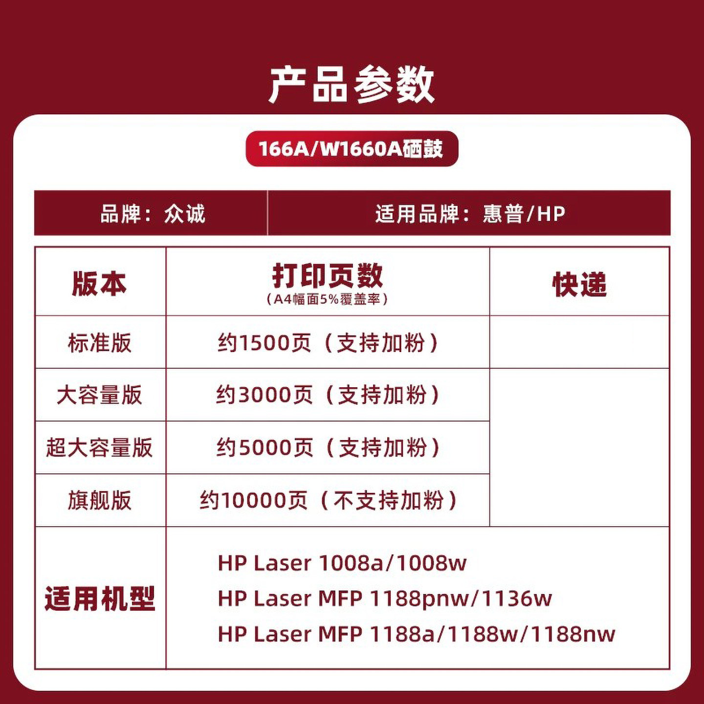Zhongcheng is suitable for HP 1188w toner cartridge 1188a 1188nw 1188pnw 1136w printer Laser MFP 1008a/1008w ink cartridge HP 166A/W1660A drying drum