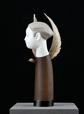 现代简约客厅侘寂风摆件样板房间售楼处人物大雁雕塑软装饰品摆设