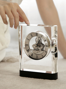 时尚简约水晶钟座钟银芯家用时钟样板间书桌玄关客厅软装饰品摆件